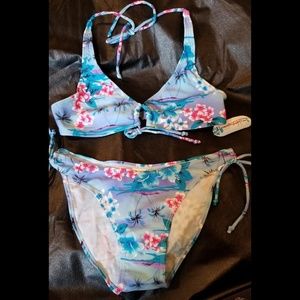 NWT multi floral / tie dye bikini set lg child